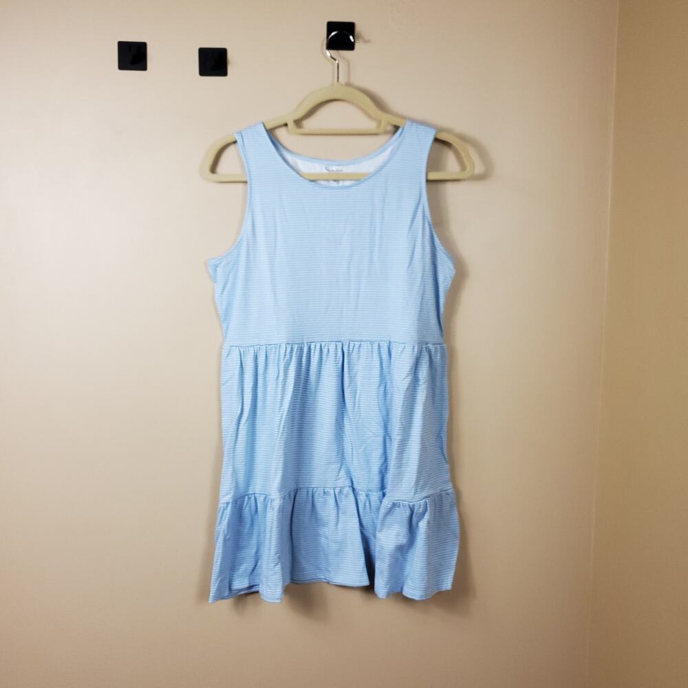 Love, Fire Tiered Sleeveless Baby Doll Dress in Blue White Stripe Size L